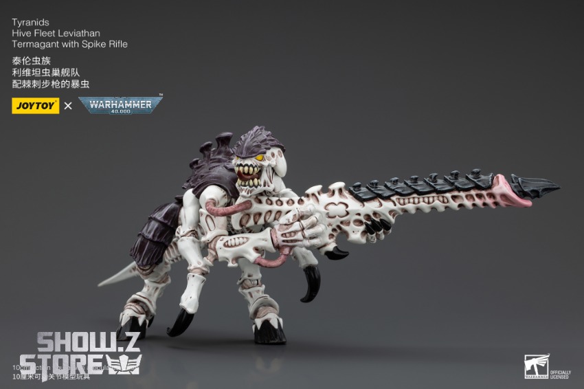 Rear angle view of JoyToy Tyranid showing detailed purple white carapace Rear angle view of JoyToy Tyranid showing detailed purple white carapace