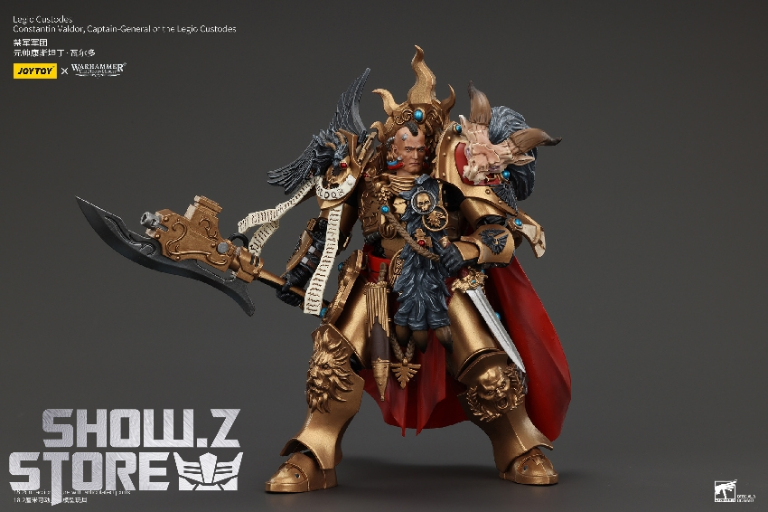 JoyToy Warhammer Legio Custodes golden warrior red cape ornate weapon JoyToy Warhammer Legio Custodes golden warrior red cape ornate weapon