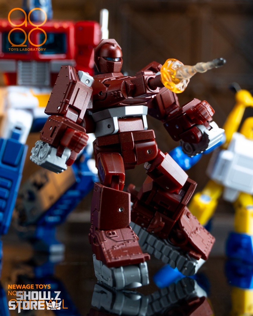 Red robot figure with animated action pose and activated weapon systems Red robot figure with animated action pose and activated weapon systems