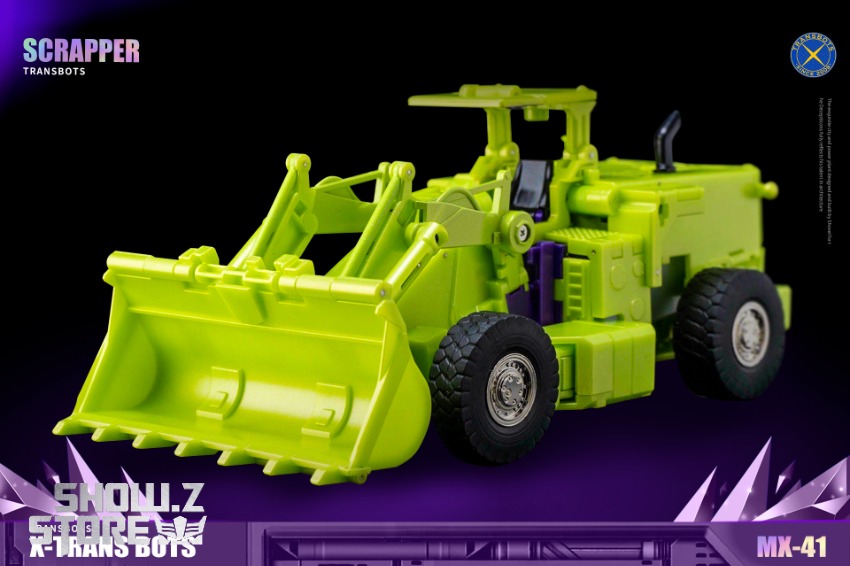 XTransbots Scrapper yellow purple robot with weapon display XTransbots Scrapper yellow purple robot with weapon display