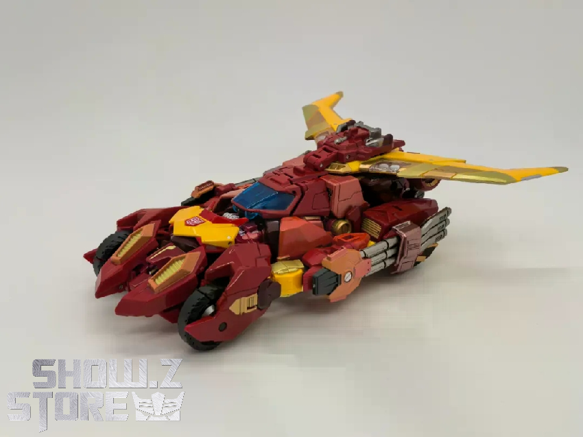 Rodimus robot in burgundy red and gold armor transformation mode Rodimus robot in burgundy red and gold armor transformation mode