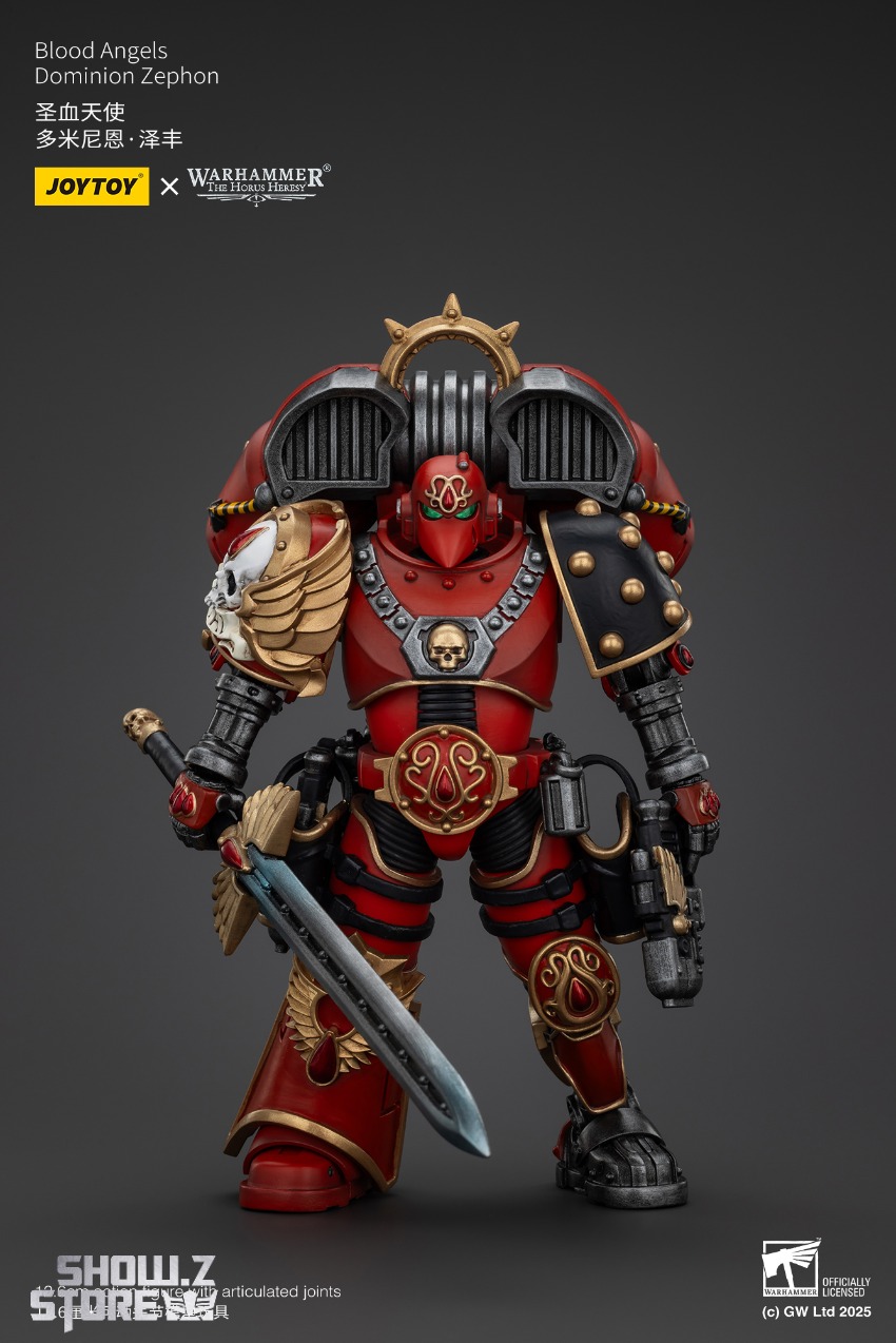 Menacing red armored warrior golden horned helm ornate chest plate Menacing red armored warrior golden horned helm ornate chest plate