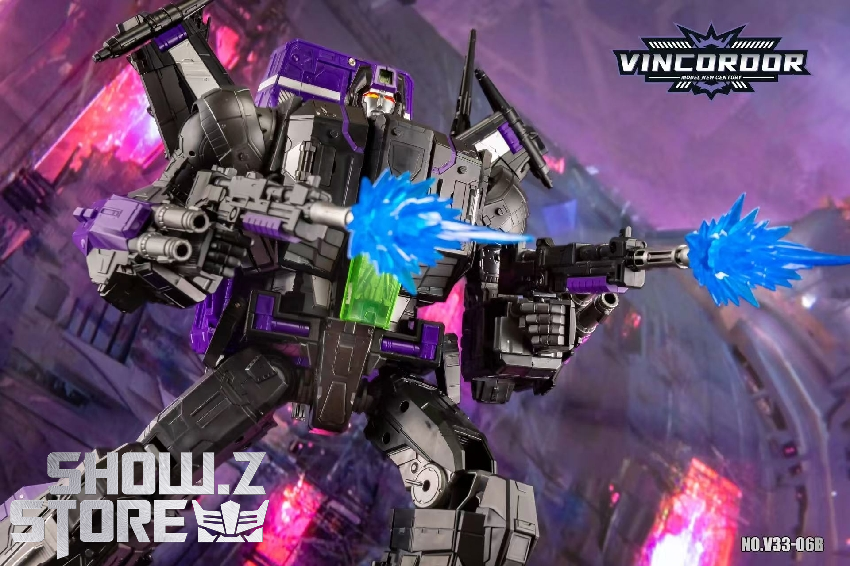 Black purple Jetfire robot displaying gun and sword accessories Black purple Jetfire robot displaying gun and sword accessories