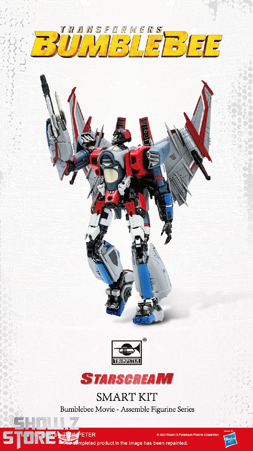 Trumpeter Starscream red blue robot hover battle stance Trumpeter Starscream red blue robot hover battle stance