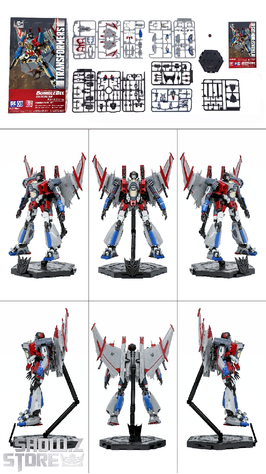 Trumpeter Starscream red blue robot mid-flight action angle Trumpeter Starscream red blue robot mid-flight action angle