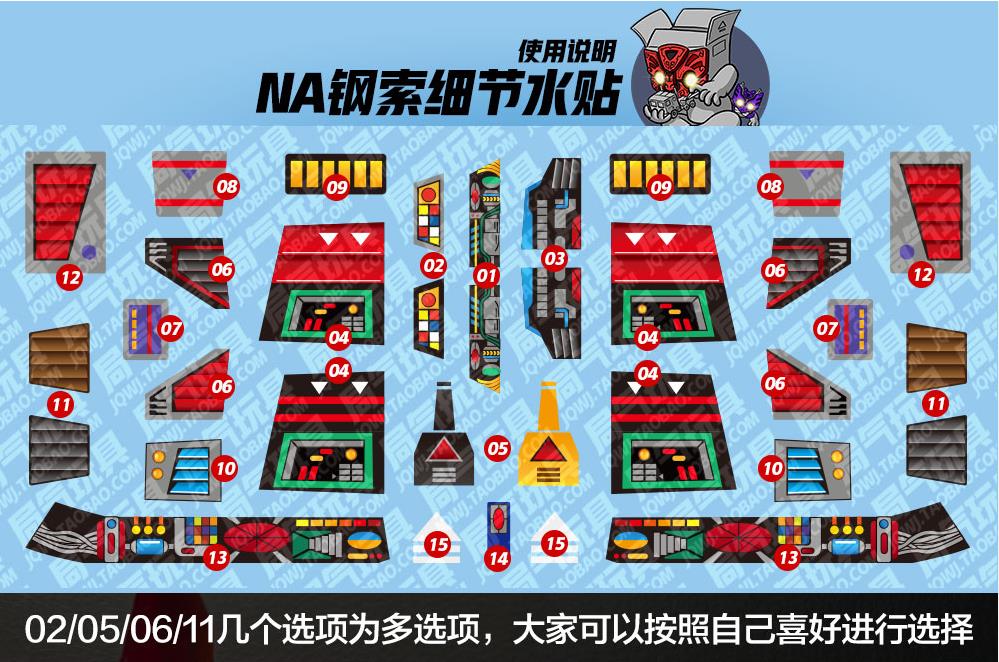 NA steel series Grimlock waterslide decal chart numbered red yellow parts NA steel series Grimlock waterslide decal chart numbered red yellow parts
