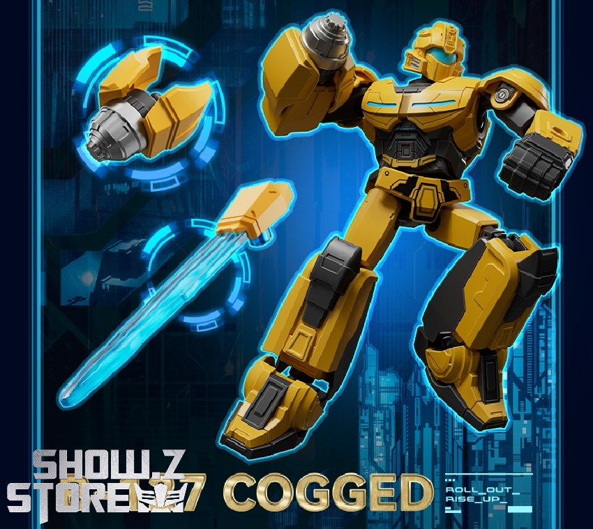 Golden yellow robot warrior blue weapon details displayed Golden yellow robot warrior blue weapon details displayed