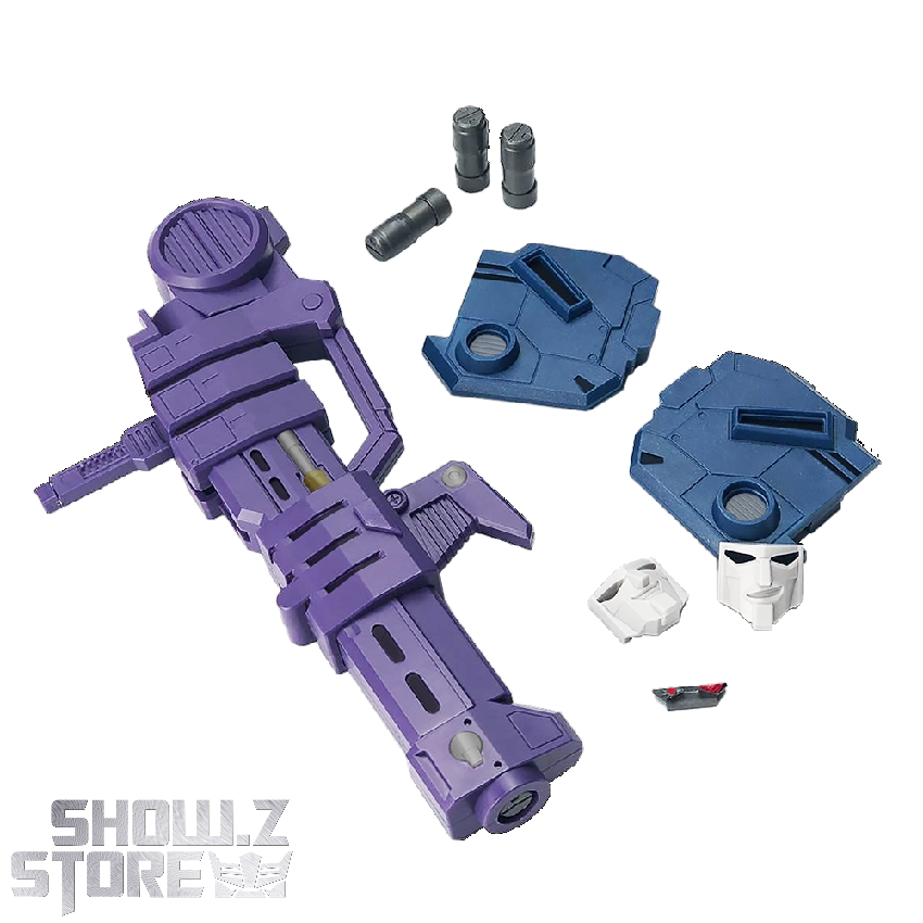 Purple transformation kit parts and blue armor components with accessories Purple transformation kit parts and blue armor components with accessories