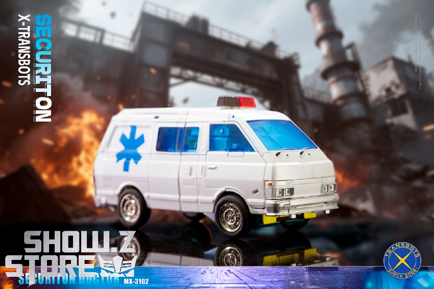 XTransbots MX-31 Paragon First Aid white ambulance vehicle blue stripe XTransbots MX-31 Paragon First Aid white ambulance vehicle blue stripe