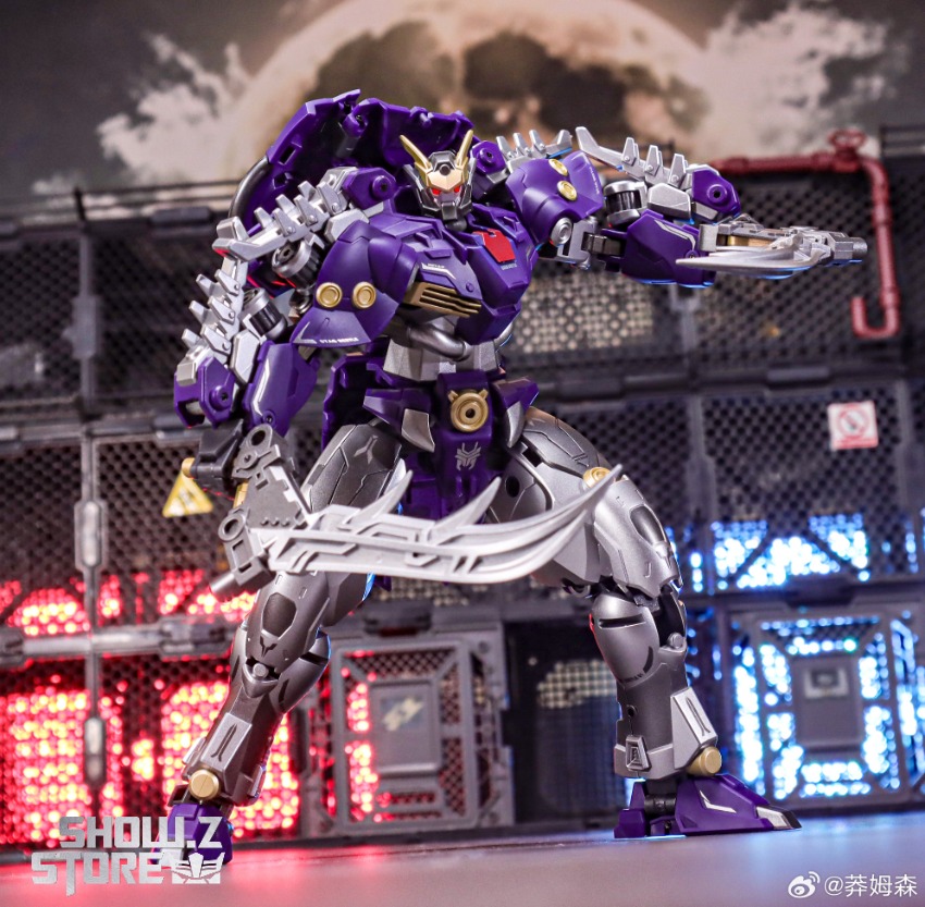 Detailed collectible toy robot intricate purple silver color scheme transformation Detailed collectible toy robot intricate purple silver color scheme transformation