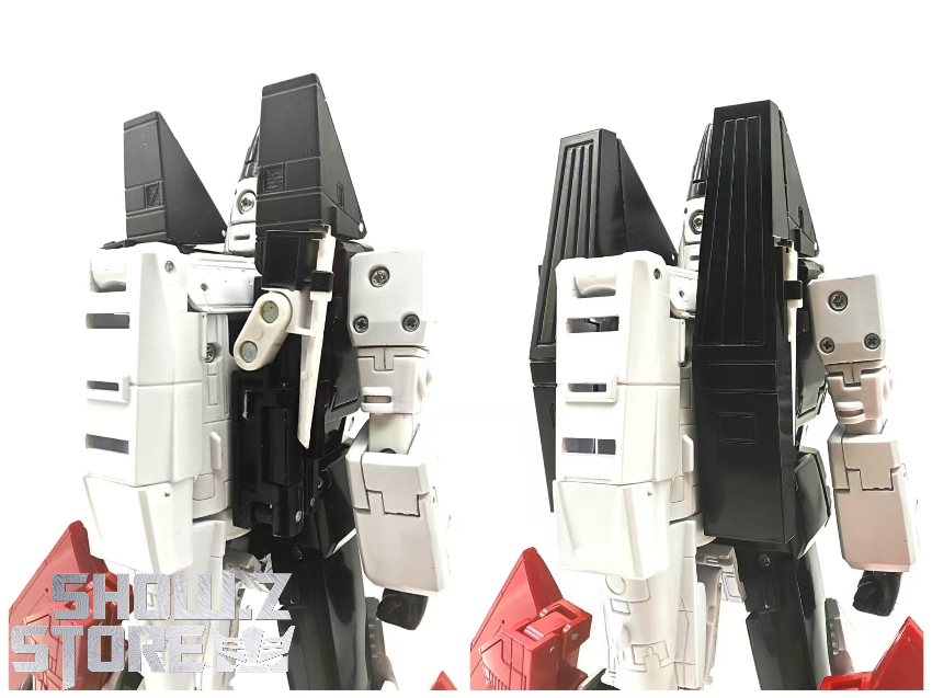 White black robot figure back panel upgrades side by side comparison White black robot figure back panel upgrades side by side comparison