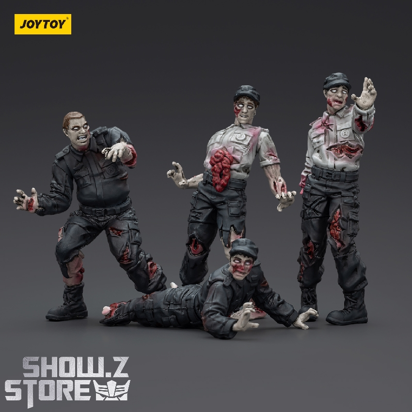 Multiple zombie security personnel black uniform displayed poses Multiple zombie security personnel black uniform displayed poses