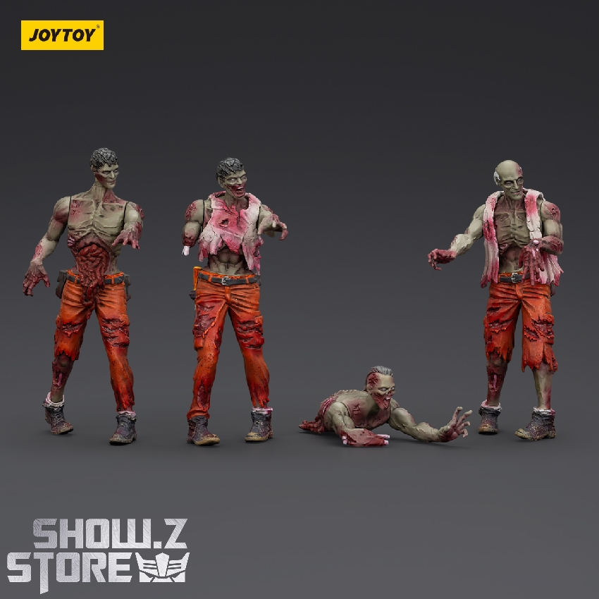 Zombie mechanic figures red tan blue work clothing posed group Zombie mechanic figures red tan blue work clothing posed group