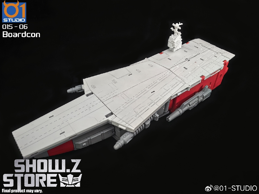 O1 Studio Boardcon Broadside gray and red warship vessel O1 Studio Boardcon Broadside gray and red warship vessel