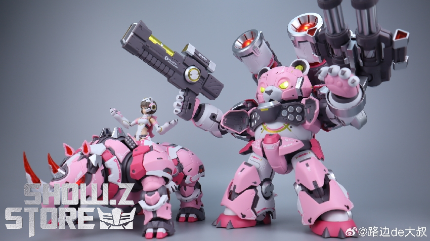 Assembled pink Sloth mecha featuring weaponry and modular parts configuration Assembled pink Sloth mecha featuring weaponry and modular parts configuration