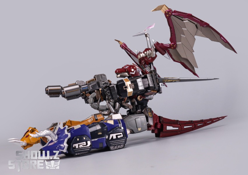 Megazord with multiple robots stacked combined form Megazord with multiple robots stacked combined form