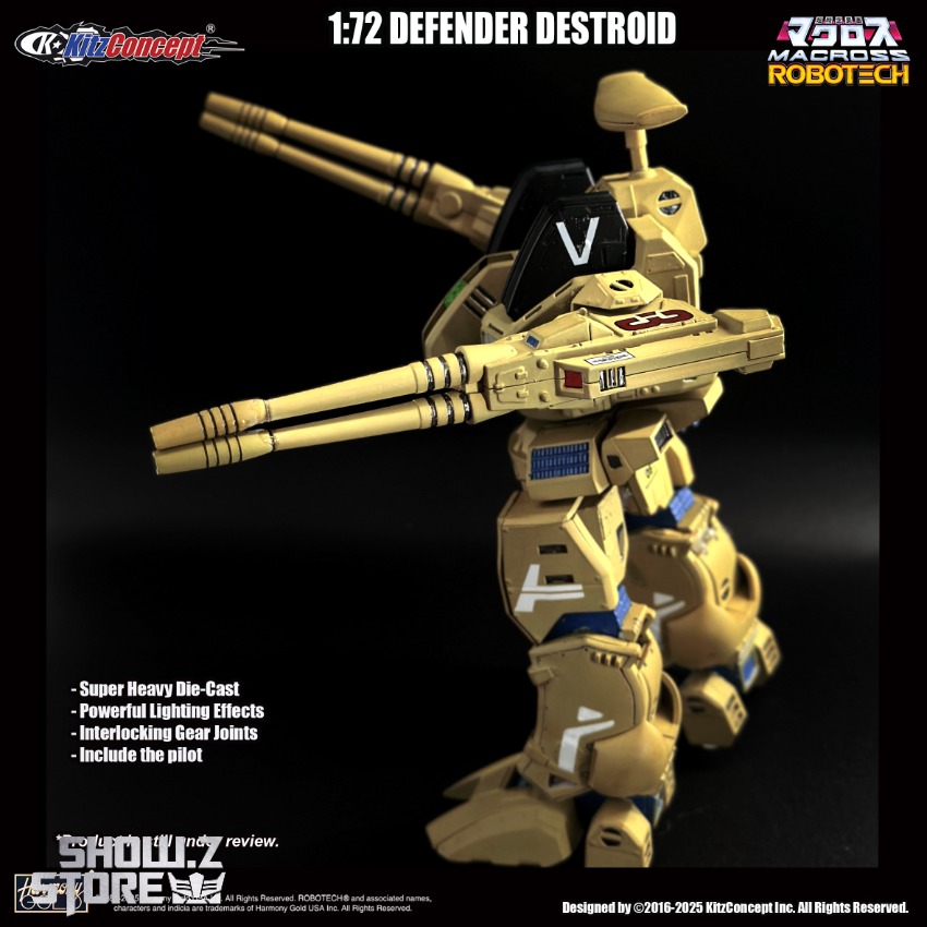 Tan gold Macross Defender Destroid cannon rifle action pose Tan gold Macross Defender Destroid cannon rifle action pose