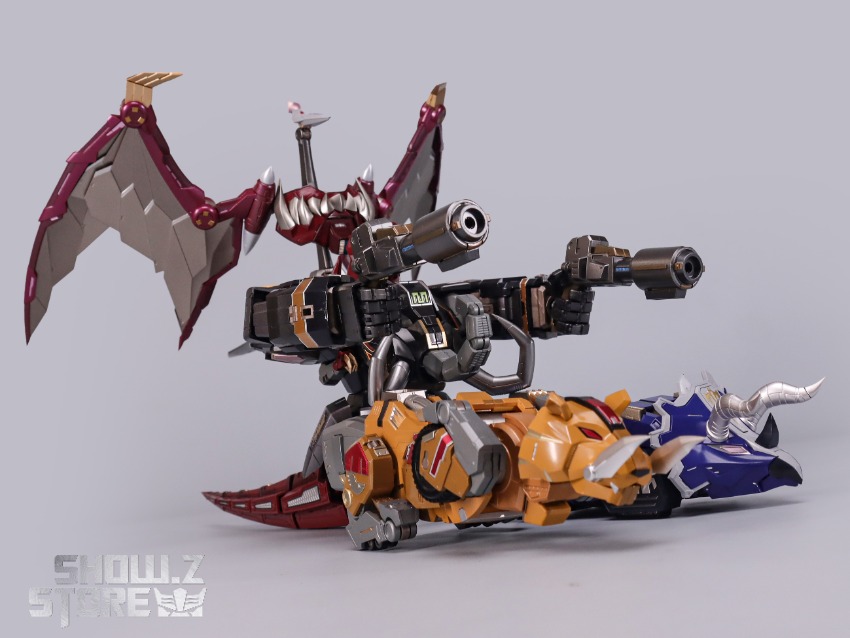 Megazord featuring assembled components beast mode visible Megazord featuring assembled components beast mode visible