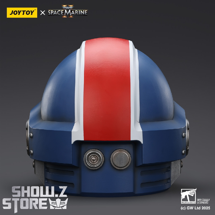 Blue red Ultramarines helmet back view circular emblem Blue red Ultramarines helmet back view circular emblem