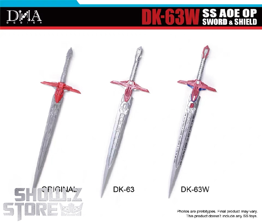 DK-63W upgrade parts including gray sword with red crossguard and blue circular shield DK-63W upgrade parts including gray sword with red crossguard and blue circular shield