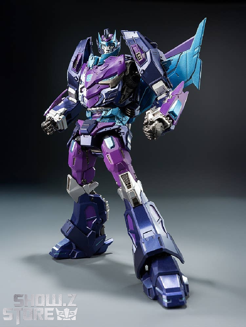 Rodimus Prime figure side angle with wings extended and weapon Rodimus Prime figure side angle with wings extended and weapon
