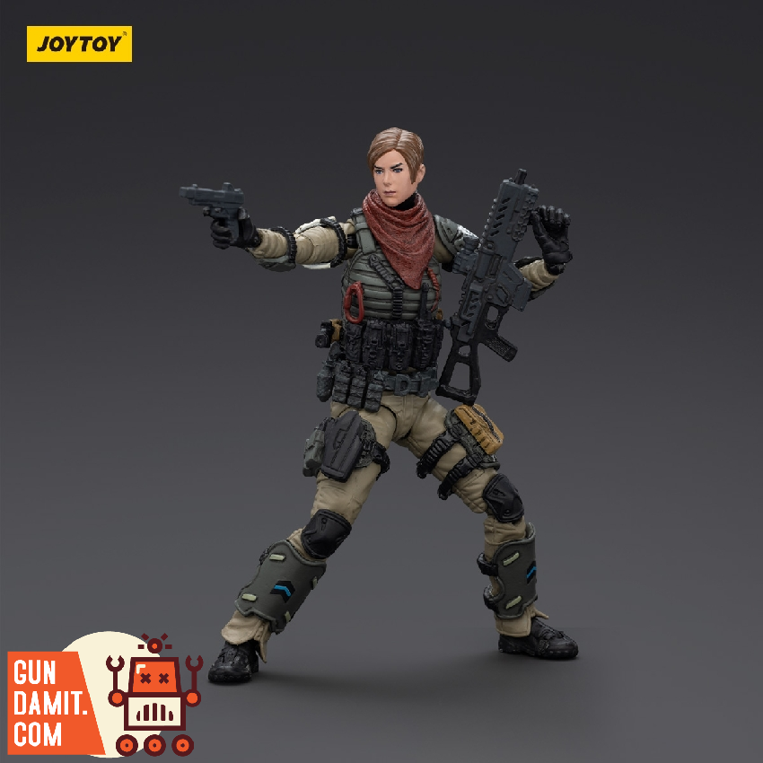 JoyToy Gravelgold female soldier dual-wielding pistols in combat stance JoyToy Gravelgold female soldier dual-wielding pistols in combat stance