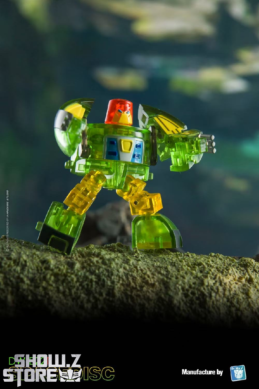 Green transparent small robot walking on moss-covered terrain Green transparent small robot walking on moss-covered terrain