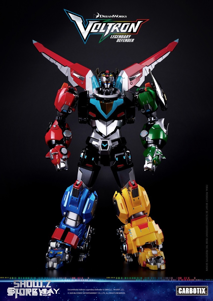 Voltron robot with five lion components and assembled warrior stance Voltron robot with five lion components and assembled warrior stance