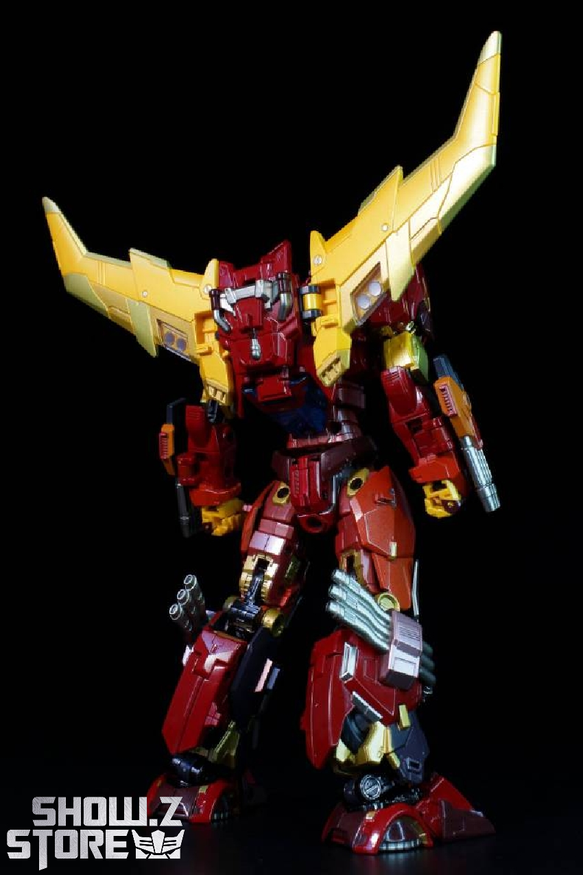 Red robot with sword weapon equipped display Red robot with sword weapon equipped display