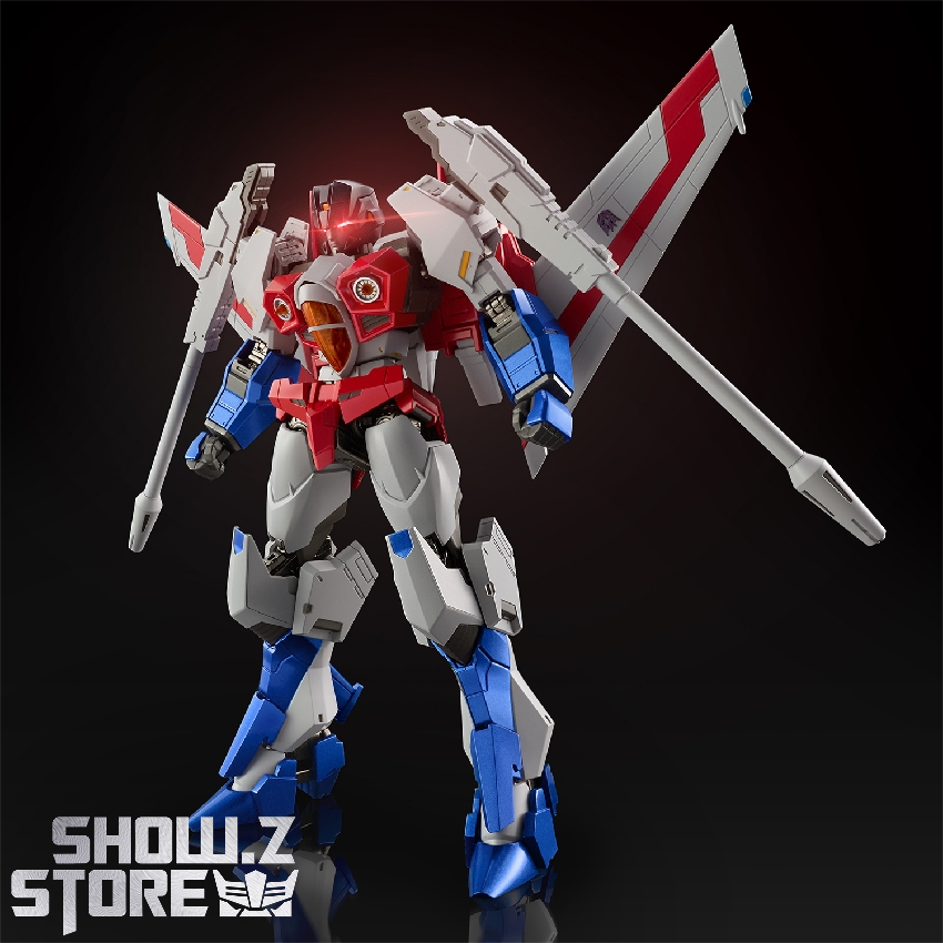 Unix Square Combot Starscream figure action pose showing red blue armor Unix Square Combot Starscream figure action pose showing red blue armor