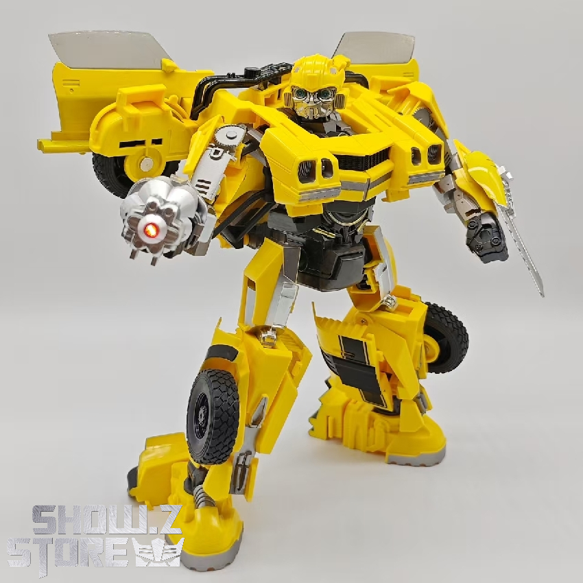Yellow sports car robot mode with black details Yellow sports car robot mode with black details