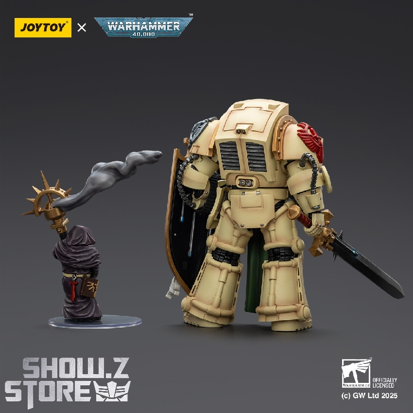 Rear view of heavily armored space marine with accessories Rear view of heavily armored space marine with accessories