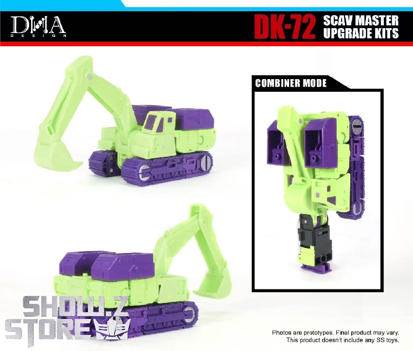 Yellow and purple Scavenger robot with lime green armor upgrade parts Yellow and purple Scavenger robot with lime green armor upgrade parts