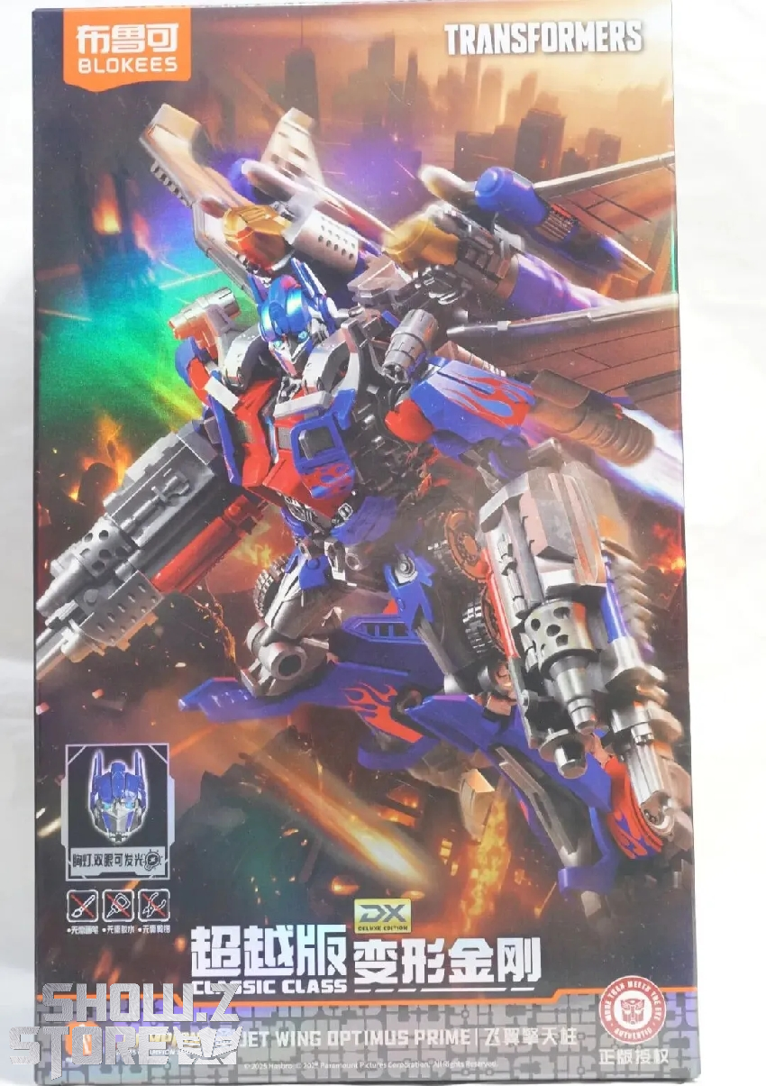 Blokees Jet Wing Optimus Prime packaging with blue and red robot Blokees Jet Wing Optimus Prime packaging with blue and red robot