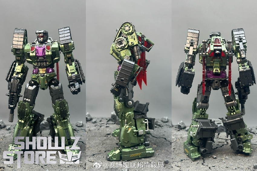 Bonecrusher transformation showing green vehicle purple robot components Bonecrusher transformation showing green vehicle purple robot components