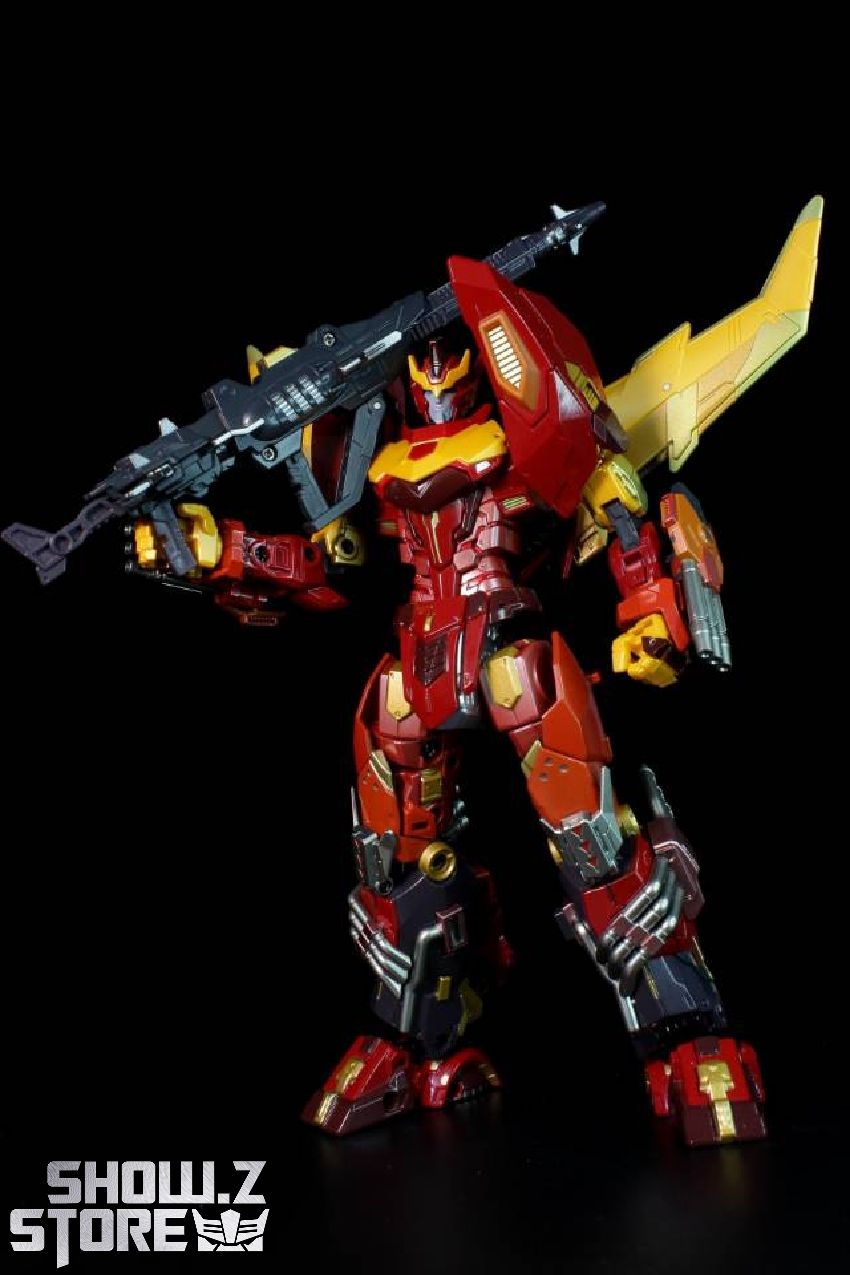 Red and yellow Transformers robot figure side view Red and yellow Transformers robot figure side view