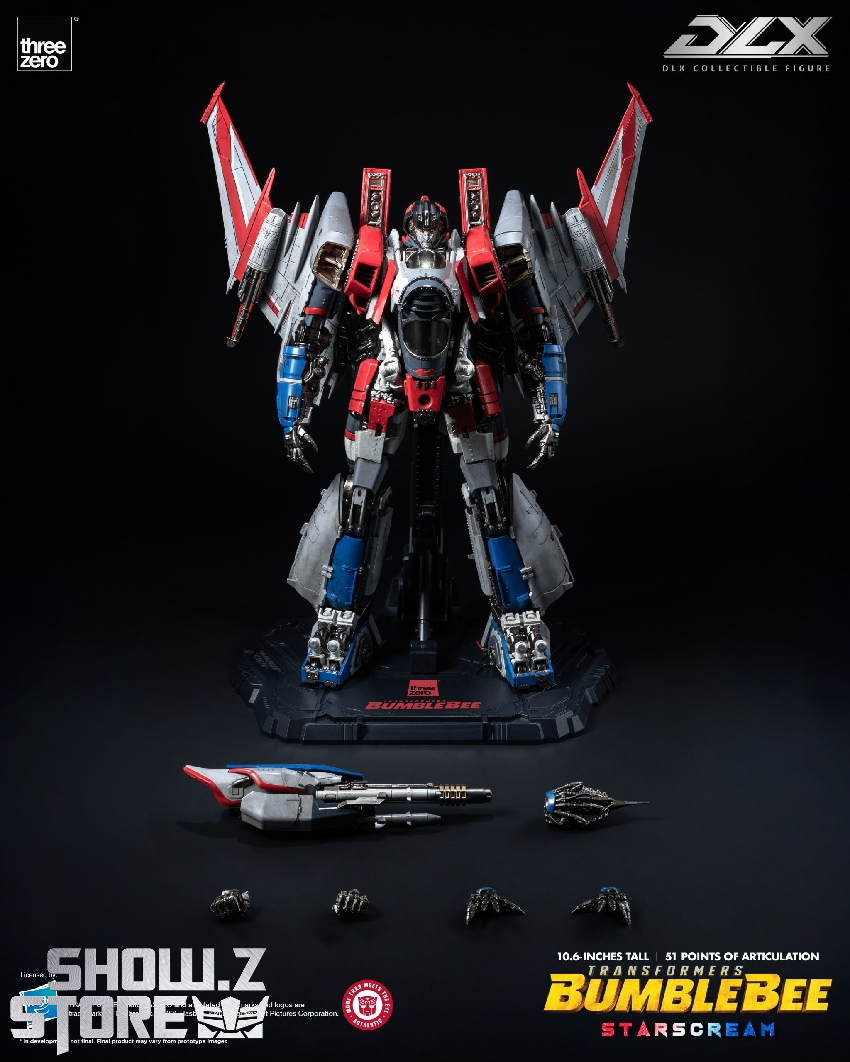 Threezero Bumblebee DLX Starscream robot figure front view Threezero Bumblebee DLX Starscream robot figure front view