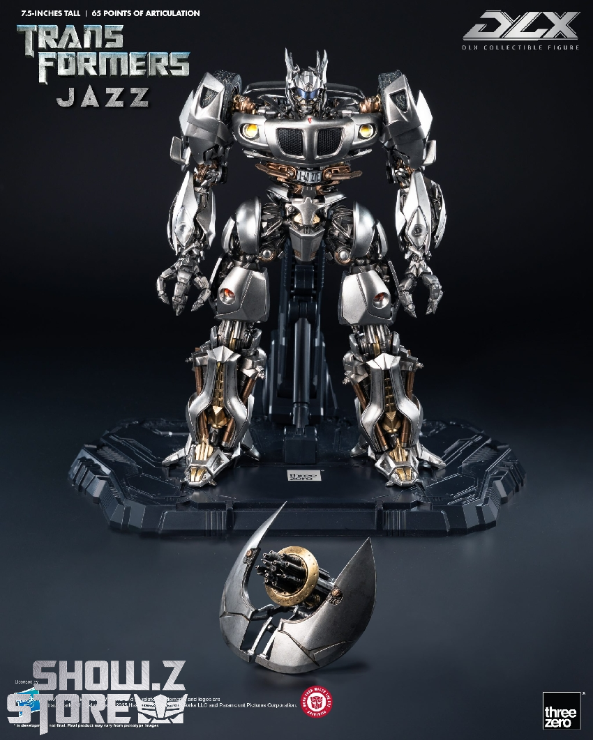 Threezero Transformers DLX Jazz white and black robot in robot mode Threezero Transformers DLX Jazz white and black robot in robot mode