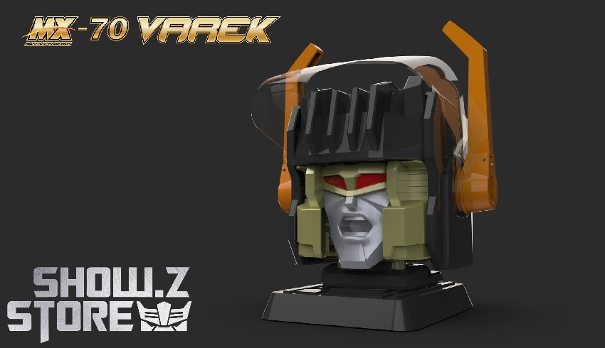 MX-70 Varek robot head detail with visor and transformation features MX-70 Varek robot head detail with visor and transformation features