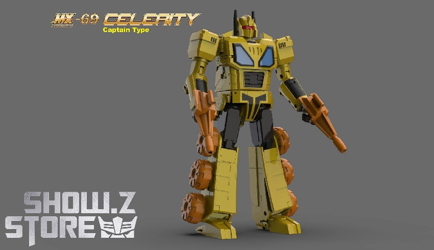 XTransbots MX-69C Celerity Captain yellow robot with brown weapons XTransbots MX-69C Celerity Captain yellow robot with brown weapons
