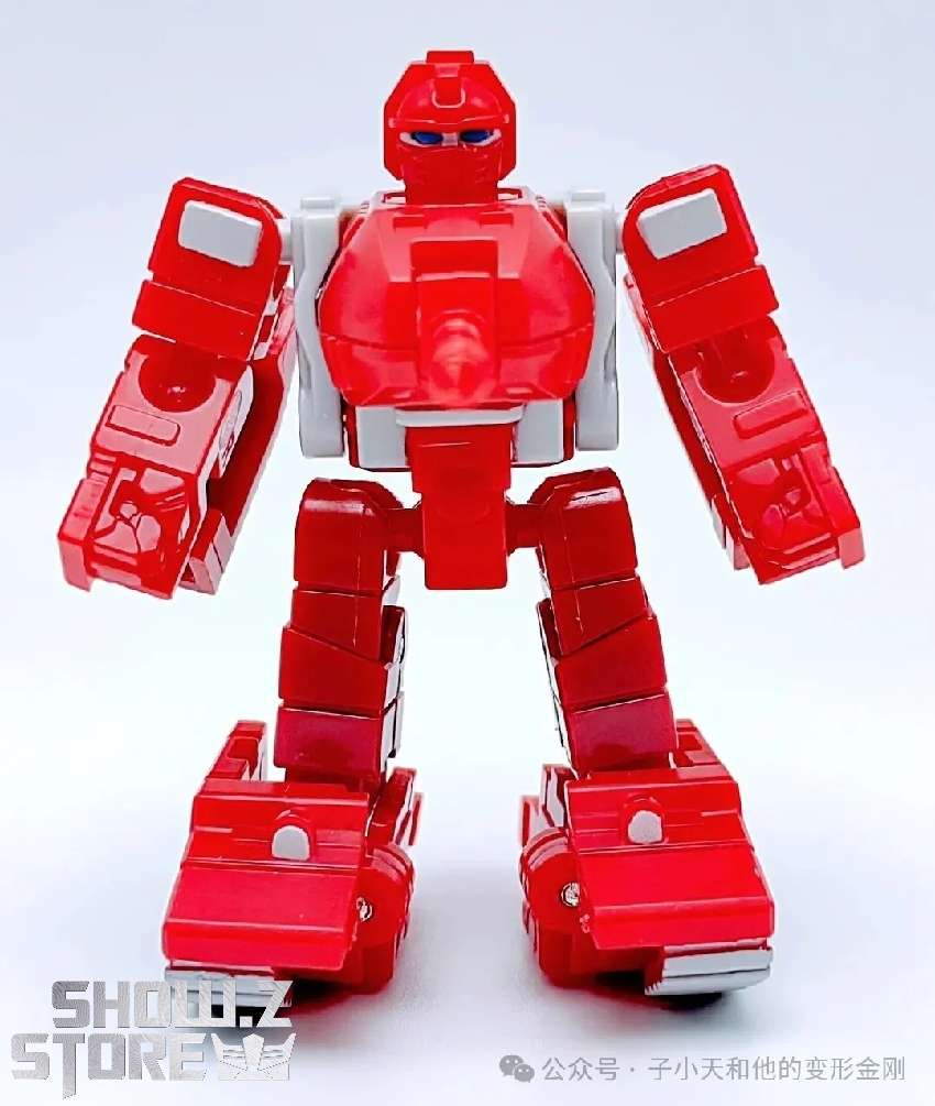 Red and white tank robot in vehicle and robot transformation modes Red and white tank robot in vehicle and robot transformation modes