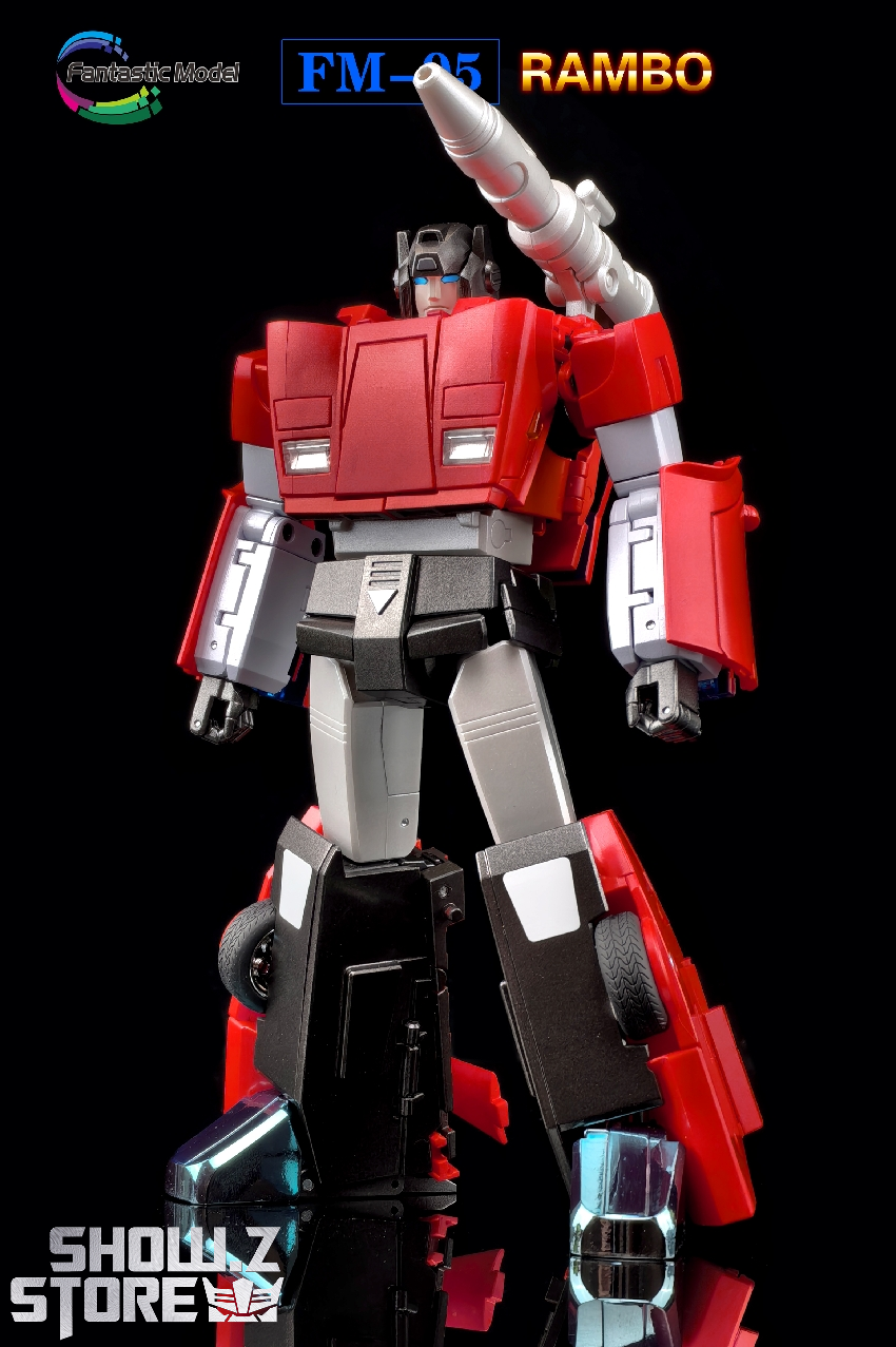 FM-05 Rambo red white action figure dynamic robot stance pose FM-05 Rambo red white action figure dynamic robot stance pose