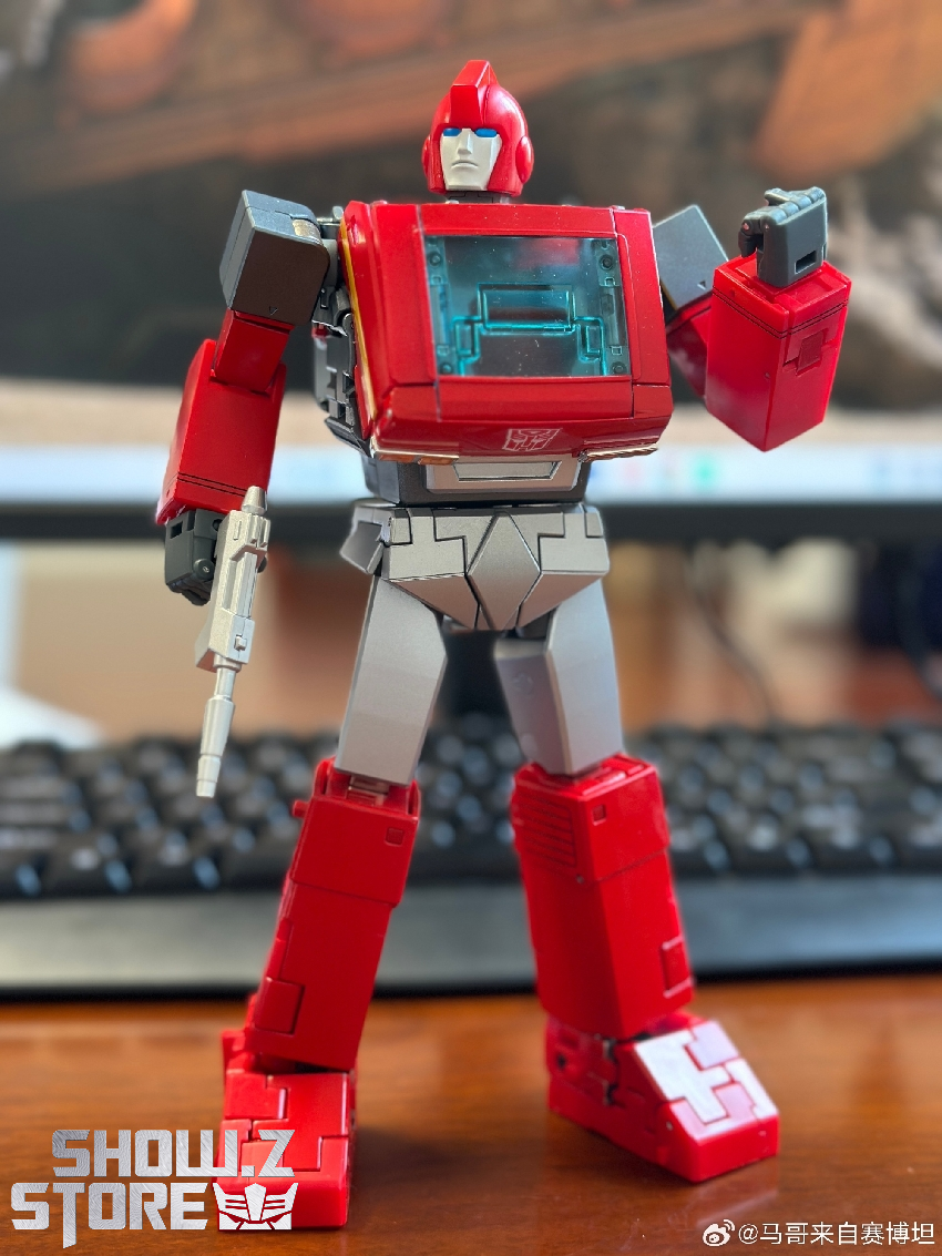 Bright red and silver Ironhide fire truck Transformer robot mode front facing Bright red and silver Ironhide fire truck Transformer robot mode front facing