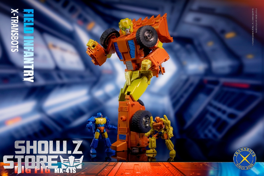 XTransbots Dig-Pig Scoop orange yellow robot standing pose XTransbots Dig-Pig Scoop orange yellow robot standing pose