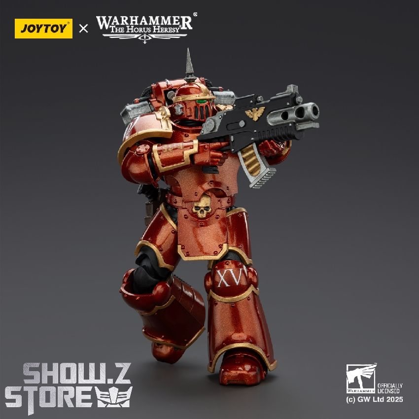JoyToy Warhammer Thousand Sons teal legionary side view with gun weapon JoyToy Warhammer Thousand Sons teal legionary side view with gun weapon