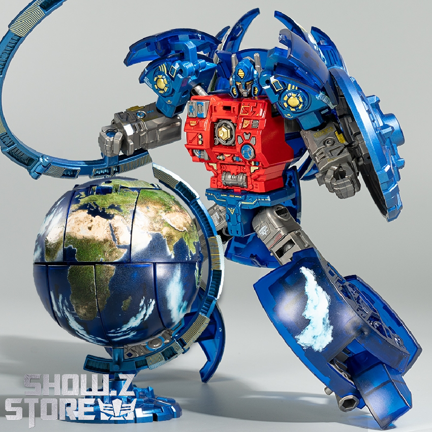 WK-127 Earth Guardian blue robot side angle detail view WK-127 Earth Guardian blue robot side angle detail view
