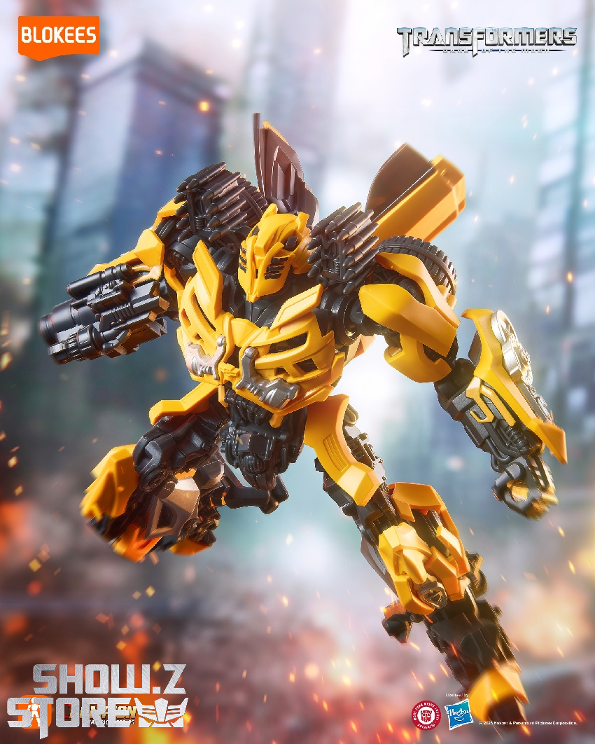 Bumblebee yellow and black robot pose with dark background Bumblebee yellow and black robot pose with dark background