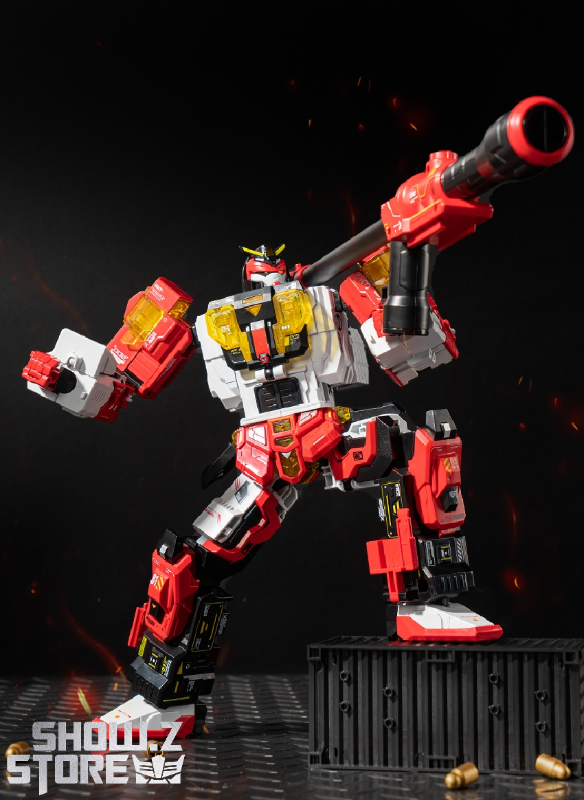 WK-125 Red Blast robot with cannon in dynamic action pose WK-125 Red Blast robot with cannon in dynamic action pose