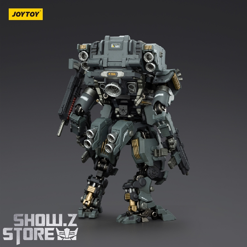 Gray tactical mech with armor and gold accents Gray tactical mech with armor and gold accents