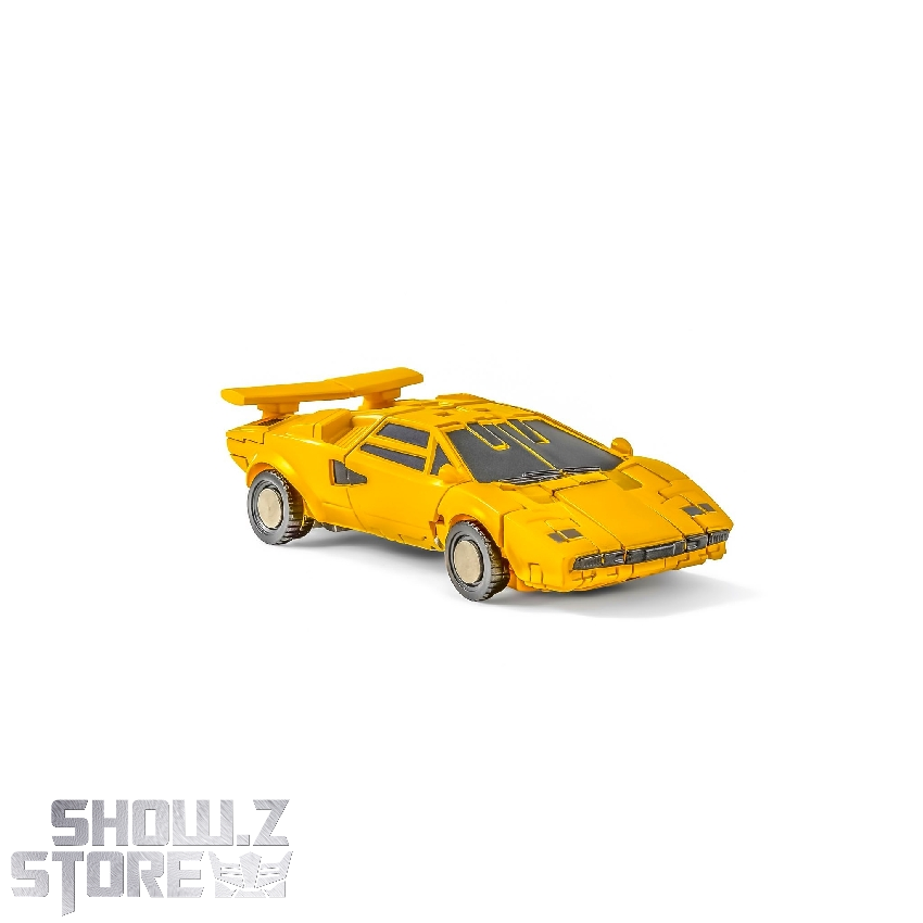 Yellow sports car with black details in vehicle transformation Yellow sports car with black details in vehicle transformation